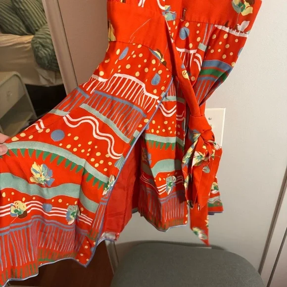 Marc Jacobs Silk Lined Red Print Wrap Midi Dress - Picture 4 of 5